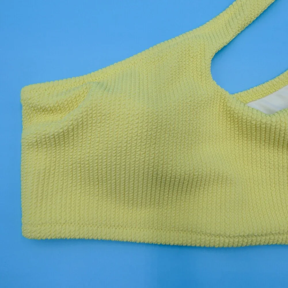 Victorias Secret XL Yellow Ribbed Cutout Singe Shoulder Bikini Top‎ Swimwear New